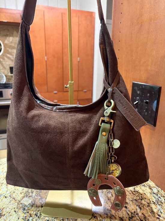 Handbags - BROWN FAUX SUEDE SHOULDER BAG NWOT PRISTINE